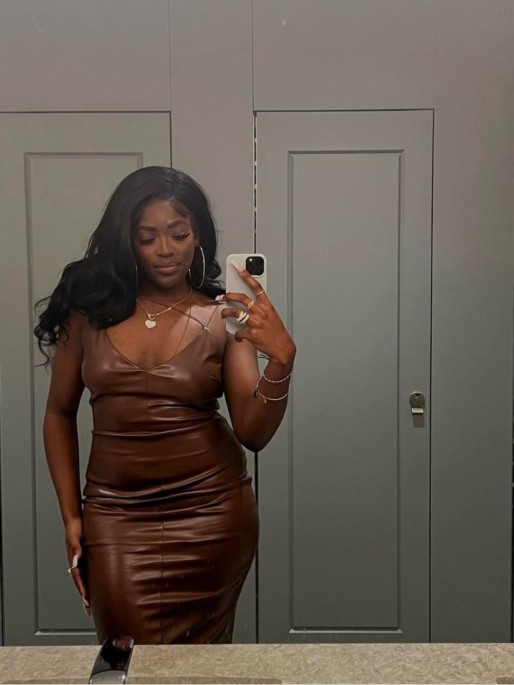 Brown Faux Leather Bodycon Dress